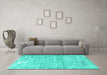 Machine Washable Persian Turquoise Traditional Area Rugs in a Living Room,, wshtr4149turq