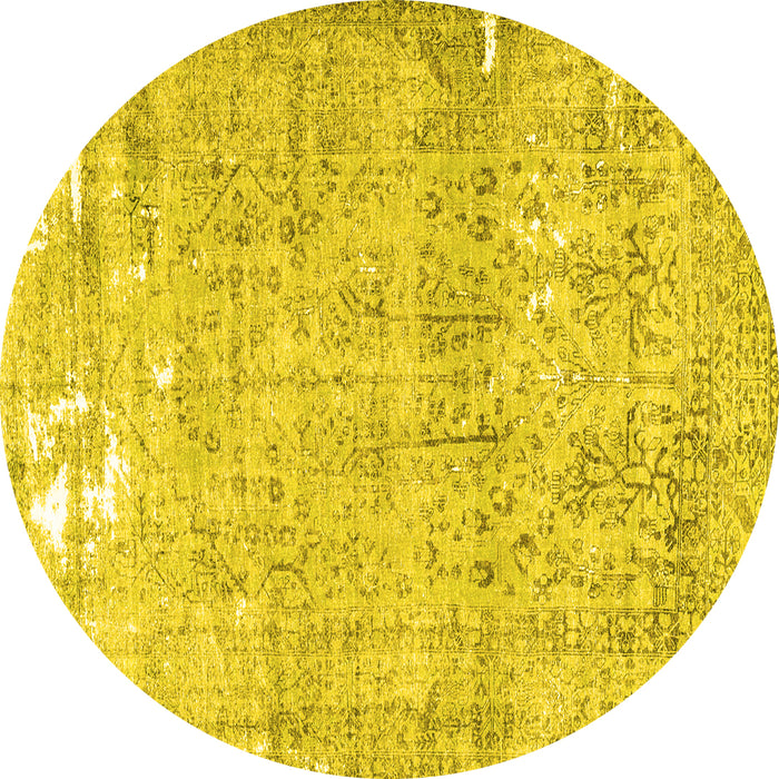 Round Persian Yellow Traditional Rug, tr4149yw