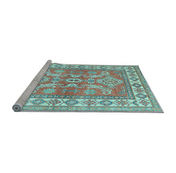 Sideview of Machine Washable Geometric Light Blue Traditional Rug, wshtr414lblu