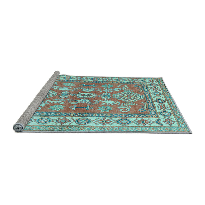 Sideview of Machine Washable Geometric Light Blue Traditional Rug, wshtr414lblu