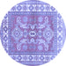 Round Geometric Blue Traditional Rug, tr414blu