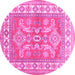 Round Machine Washable Geometric Pink Traditional Rug, wshtr414pnk