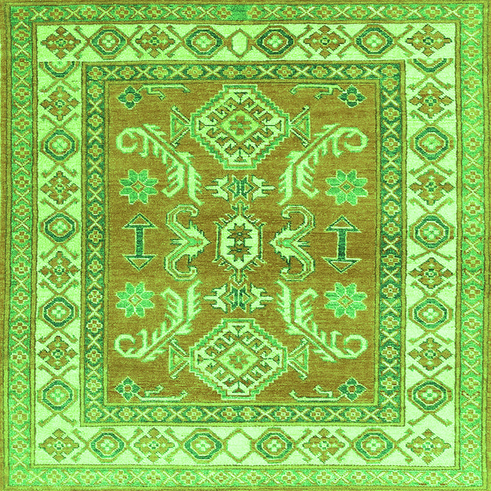Round Machine Washable Geometric Green Traditional Area Rugs, wshtr414grn