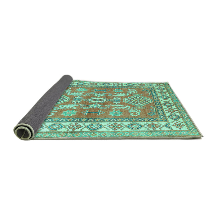 Sideview of Geometric Turquoise Traditional Rug, tr414turq
