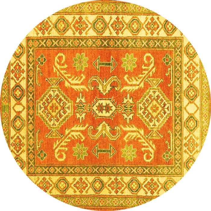 Round Machine Washable Geometric Yellow Traditional Rug, wshtr414yw