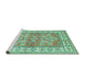 Sideview of Machine Washable Geometric Turquoise Traditional Area Rugs, wshtr414turq