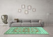 Machine Washable Geometric Turquoise Traditional Area Rugs in a Living Room,, wshtr414turq