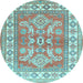 Round Geometric Light Blue Traditional Rug, tr414lblu