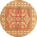 Round Geometric Brown Traditional Rug, tr414brn