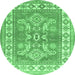 Round Geometric Emerald Green Traditional Rug, tr414emgrn