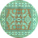 Round Geometric Turquoise Traditional Rug, tr414turq