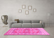 Machine Washable Geometric Pink Traditional Rug in a Living Room, wshtr414pnk