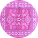 Round Geometric Purple Traditional Rug, tr414pur