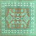 Square Machine Washable Geometric Turquoise Traditional Area Rugs, wshtr414turq