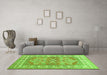 Machine Washable Geometric Green Traditional Area Rugs in a Living Room,, wshtr414grn