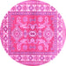 Round Geometric Pink Traditional Rug, tr414pnk