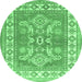 Round Machine Washable Geometric Emerald Green Traditional Area Rugs, wshtr414emgrn