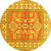 Round Geometric Yellow Traditional Rug, tr414yw