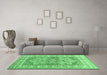 Machine Washable Geometric Emerald Green Traditional Area Rugs in a Living Room,, wshtr414emgrn