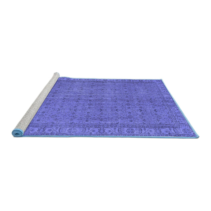 Sideview of Machine Washable Persian Blue Bohemian Rug, wshtr4150blu