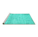 Sideview of Machine Washable Persian Turquoise Traditional Area Rugs, wshtr4151turq