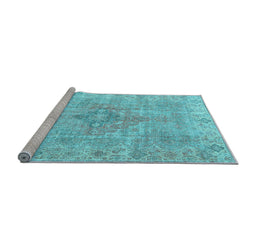 Sideview of Machine Washable Persian Light Blue Traditional Rug, wshtr4152lblu