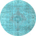 Round Machine Washable Persian Light Blue Traditional Rug, wshtr4152lblu