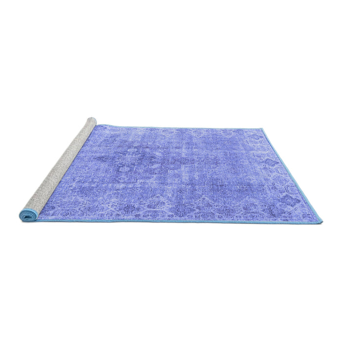 Sideview of Machine Washable Persian Blue Traditional Rug, wshtr4152blu