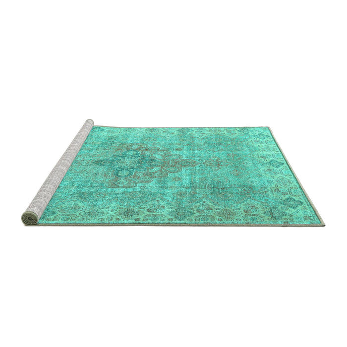 Sideview of Machine Washable Persian Turquoise Traditional Area Rugs, wshtr4152turq