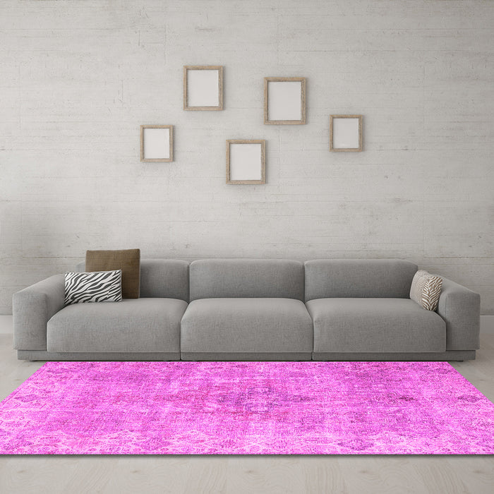 Machine Washable Persian Pink Traditional Rug in a Living Room, wshtr4152pnk
