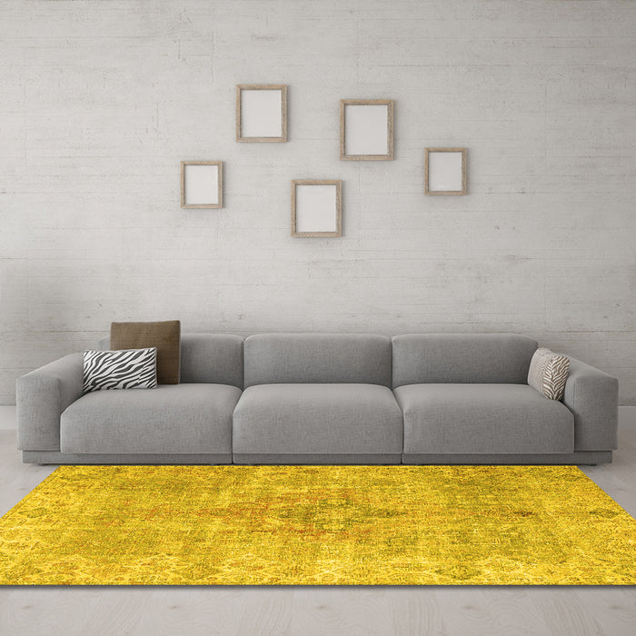 Machine Washable Persian Yellow Traditional Rug in a Living Room, wshtr4152yw