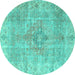 Round Persian Turquoise Traditional Rug, tr4152turq
