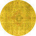 Round Persian Yellow Traditional Rug, tr4152yw
