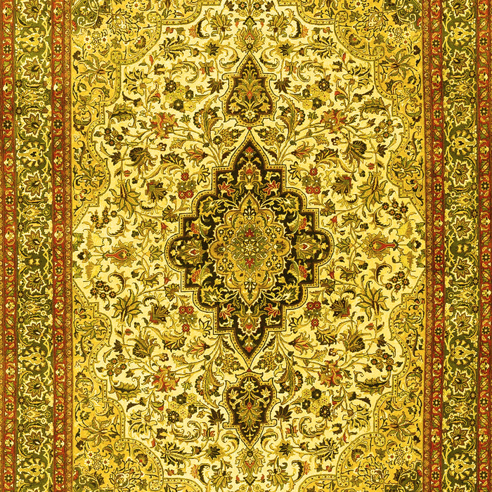 Machine Washable Medallion Yellow Traditional Rug, wshtr4153yw