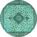 Round Machine Washable Medallion Turquoise Traditional Area Rugs, wshtr4153turq