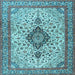 Square Machine Washable Medallion Light Blue Traditional Rug, wshtr4153lblu