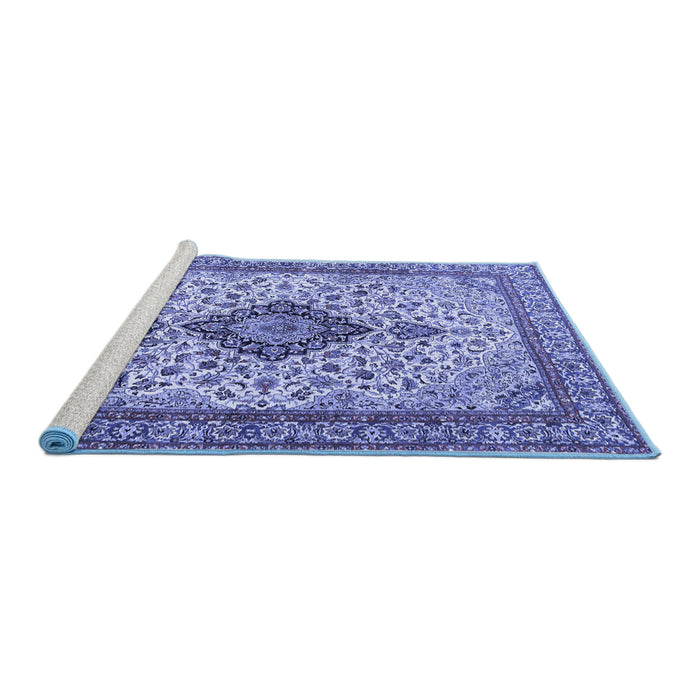 Sideview of Machine Washable Medallion Blue Traditional Rug, wshtr4153blu