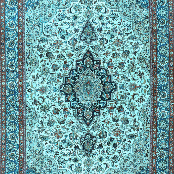 Machine Washable Medallion Light Blue Traditional Rug, wshtr4153lblu