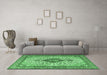 Machine Washable Medallion Emerald Green Traditional Area Rugs in a Living Room,, wshtr4153emgrn