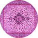 Round Machine Washable Medallion Pink Traditional Rug, wshtr4153pnk