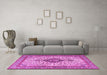 Machine Washable Medallion Pink Traditional Rug in a Living Room, wshtr4153pnk