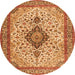 Machine Washable Medallion Orange Traditional Area Rugs, wshtr4153org