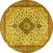 Round Machine Washable Medallion Yellow Traditional Rug, wshtr4153yw