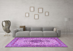 Machine Washable Medallion Purple Traditional Area Rugs in a Living Room, wshtr4153pur