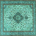 Square Machine Washable Medallion Turquoise Traditional Area Rugs, wshtr4153turq