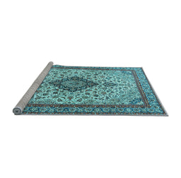 Sideview of Machine Washable Medallion Light Blue Traditional Rug, wshtr4153lblu