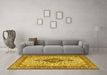 Machine Washable Medallion Yellow Traditional Rug in a Living Room, wshtr4153yw