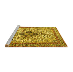 Sideview of Machine Washable Medallion Yellow Traditional Rug, wshtr4153yw