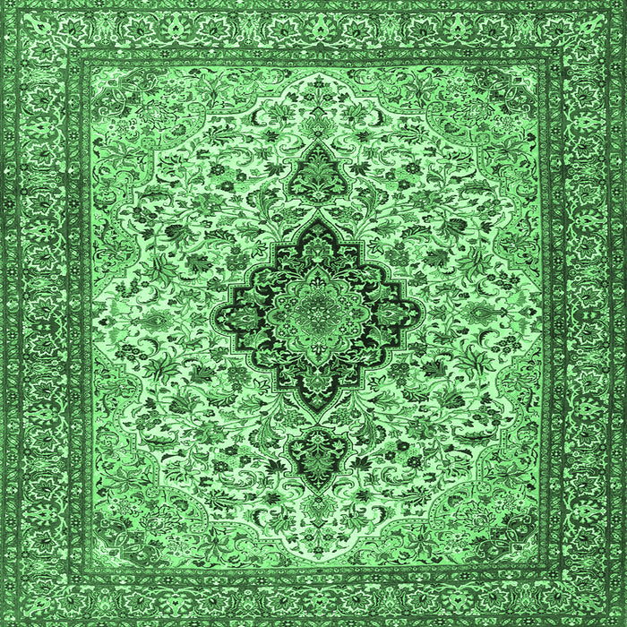 Square Machine Washable Medallion Emerald Green Traditional Area Rugs, wshtr4153emgrn