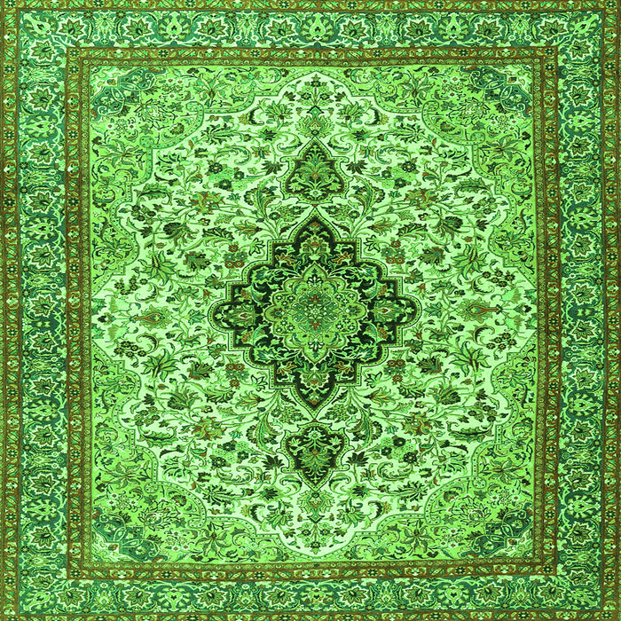 Round Machine Washable Medallion Green Traditional Area Rugs, wshtr4153grn